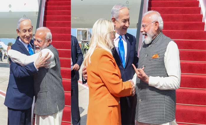 ప్రధాని మోదీకి సతీసమేతంగా ఘన స్వాగతం పలికిన ఇజ్రాయెల్ ప్రధాని బెంజమిన్